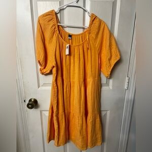 Light Orange Puff Sleeve Tiered Old Navy Dress, XL